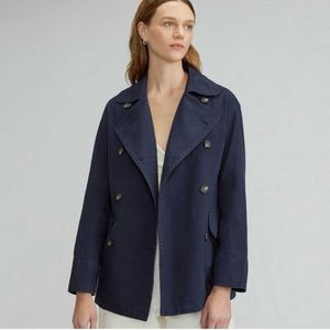 NWT EVERLANE The Organic Cotton Herringbone Jacket Trench Coat XXS Navy …